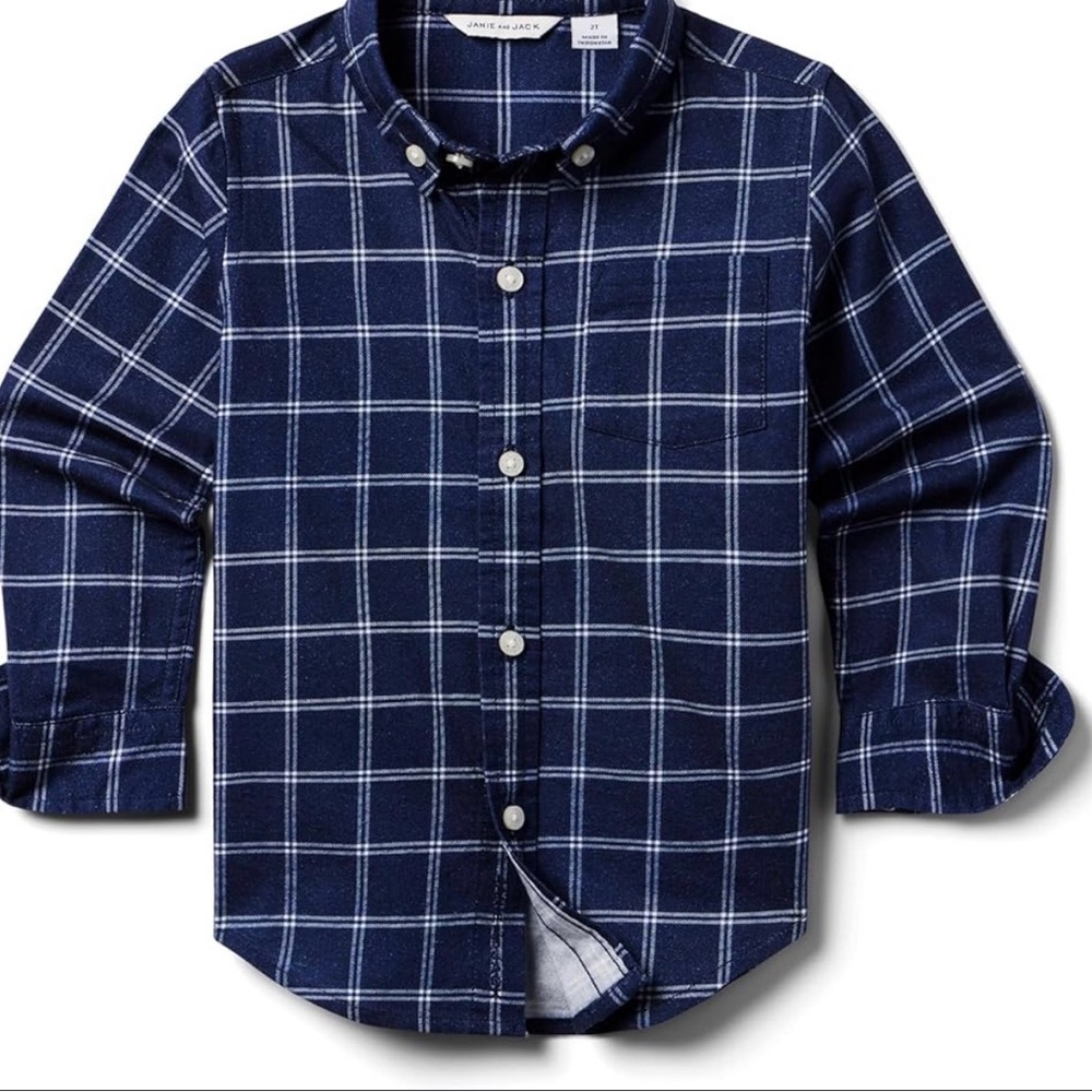 Janie and Jack Navy Checkered Button Down Shirt (12-18 months)